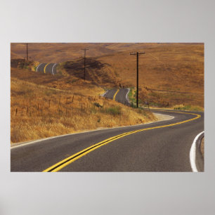Póster EUA, Califórnia. Estrada rural sinuosa. Crédito