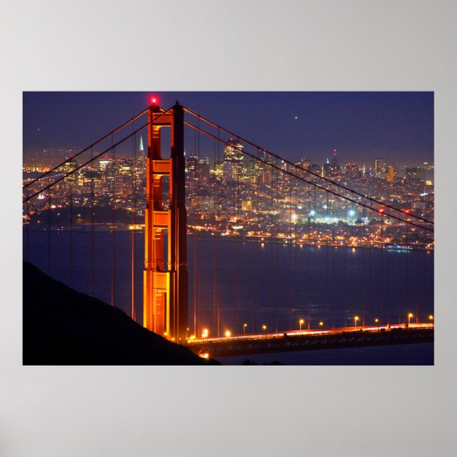 Póster EUA, Califórnia. Ponte Golden Gate à Noite (Frente)