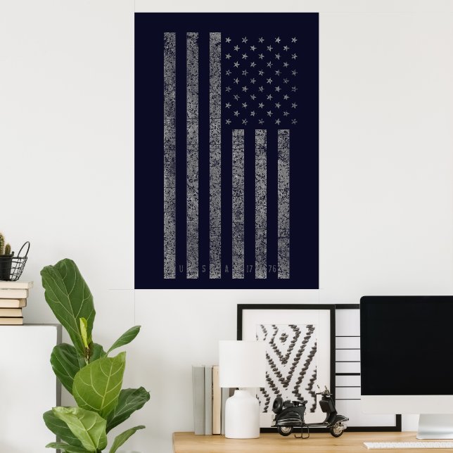 Poster EUA Dark Blue Vintage Bandeira Americana (Escritório em casa)