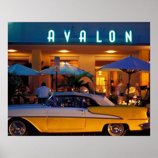 Póster EUA, FL, Miami, South Beach à noite. (Frente)