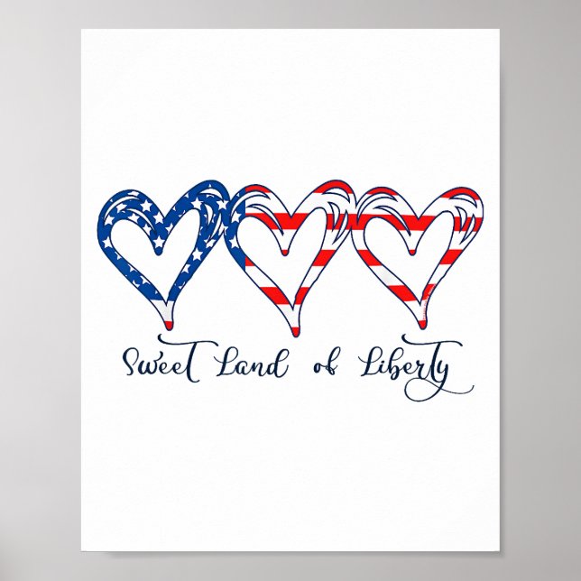 Poster EUA Flag Patriotic Hearts 4 de julho Sweet Land o (Frente)