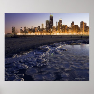 Poster EUA, Illinois, Chicago, skyline da cidade do lago