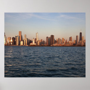 Póster EUA, Illinois, Chicago, skyline da cidade sobre o
