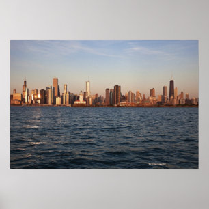 Póster EUA, Illinois, Chicago, skyline da cidade sobre o