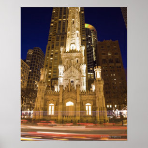 Póster EUA, Illinois, Chicago, torre de água iluminada