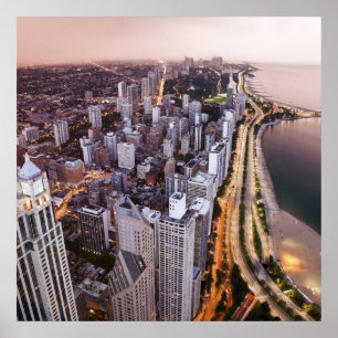 Póster EUA, Illinois, Chicago, vista aérea do lago