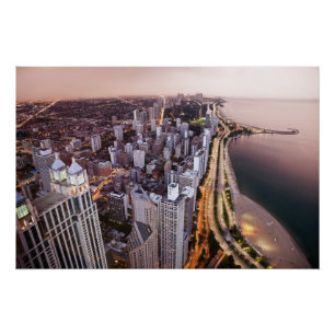 Póster EUA, Illinois, Chicago, vista aérea do lago