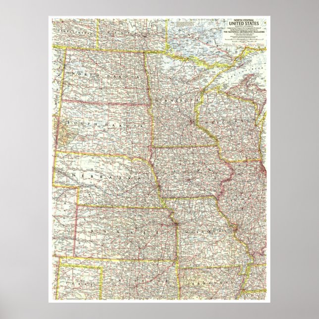 Poster "EUA: MAPA central norte dos 1958 Estados Unidos… (Frente)