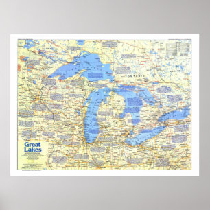 Poster "EUA: MAPA de 1987 grandes lagos…