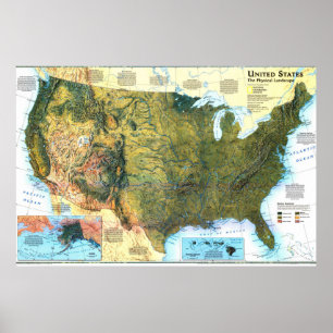 Poster "EUA: Mapa físico da paisagem…