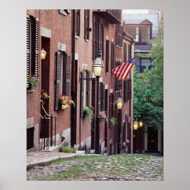 Poster EUA, Massachusetts, Boston, Casas ao longo de Acor (Frente)