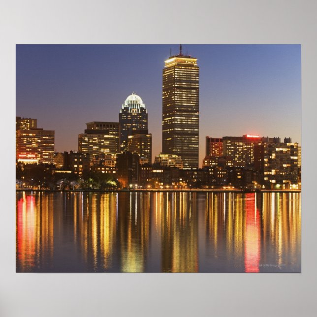 Póster EUA, Massachusetts, Boston skyline ao anoitecer 2 (Frente)