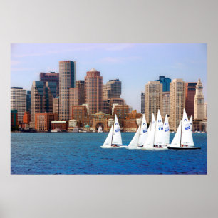 Poster EUA, Massachusetts. Linha Skyline Boston Waterfron