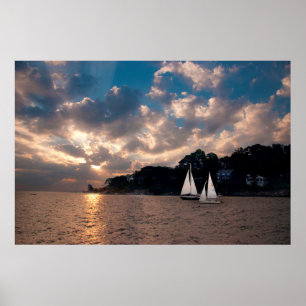 Póster EUA, Massachusetts. Vela ao pôr do sol