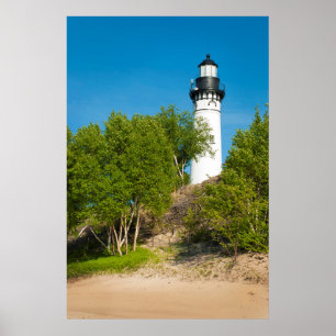 Póster EUA, Michigan. Farol de Au Sable no Lago