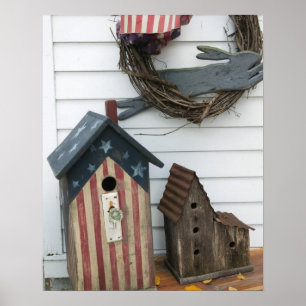 Póster EUA, Missouri, Herman: Birdhouse Patriótico,