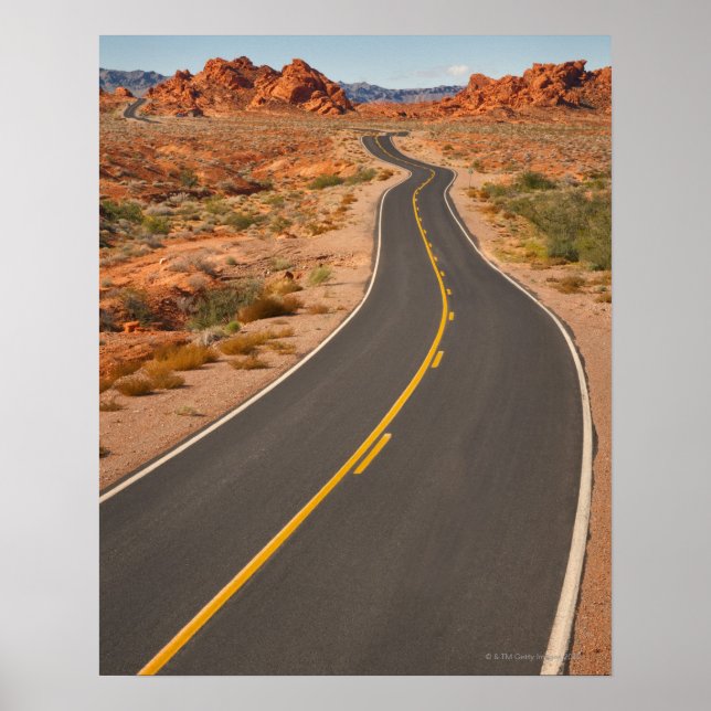 Póster EUA, Nevada, Vale do Fogo, estrada deserta (Frente)