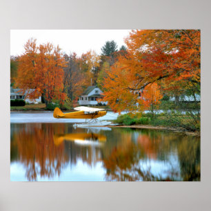 Póster EUA, Nova Inglaterra, New Hampshire. Avião anfíbio