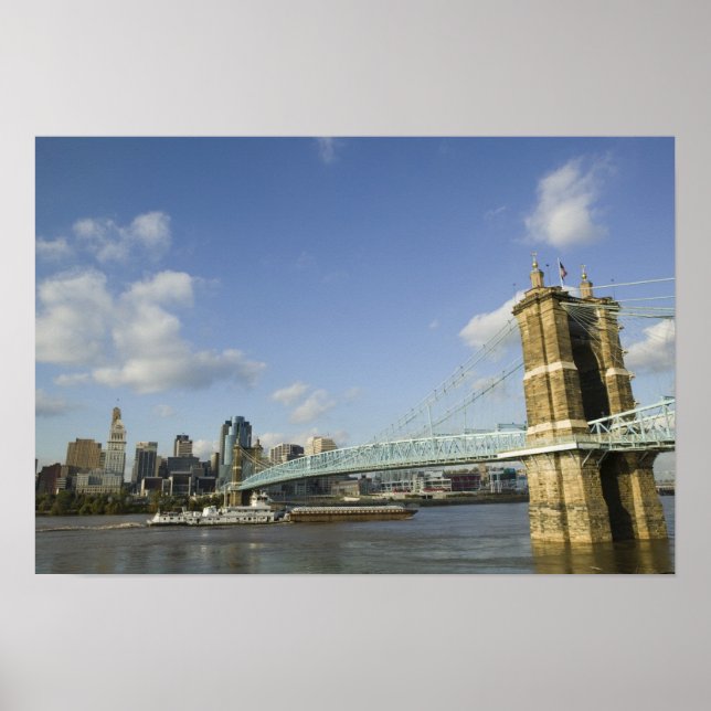 Póster EUA, Ohio, Cincinnati: Roebling Suspensão 2 (Frente)
