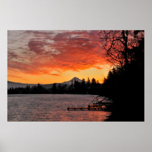 Poster EUA, Oregon. Lago Azul E Mt De Chapéu Ao Sol