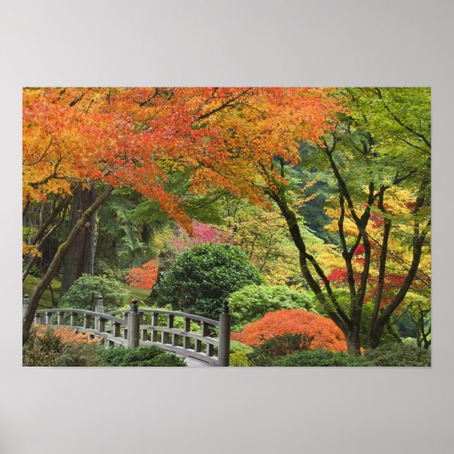 Poster EUA, Oregon, Portland. Ponte de madeira e mapa (Frente)