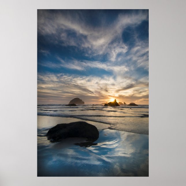 Póster EUA, Oregon, praia de Bandon. Face Rock (Frente)