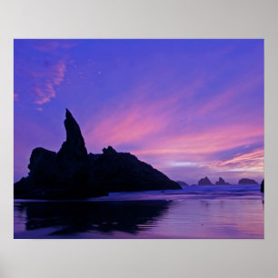 Póster EUA, Oregon, Praia de Bandon. Silhueta do mar