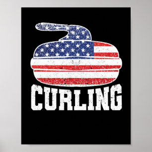 Poster EUA Red White Blue American Flag Curling