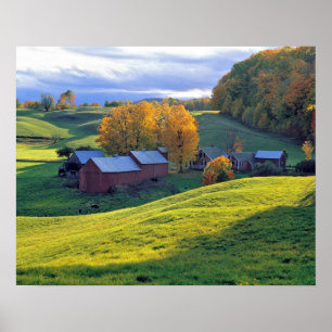 Póster EUA, Vermont, Jenne Farm. Colinas verdes ondulante
