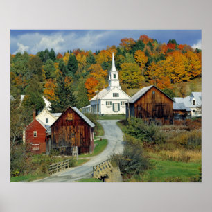 Poster EUA, Vermont, Rio Waits. Folhagem de outono adicio