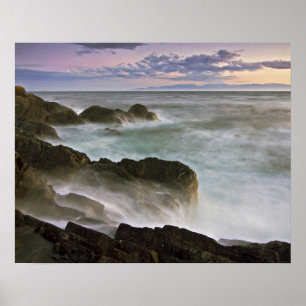 Poster EUA, Washington, Ilhas de San Juan. Ondas batem