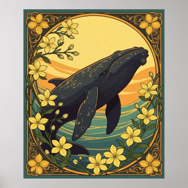 Poster Eubalaena glacialis E Flores Amarelas De Jasmim (Frente)