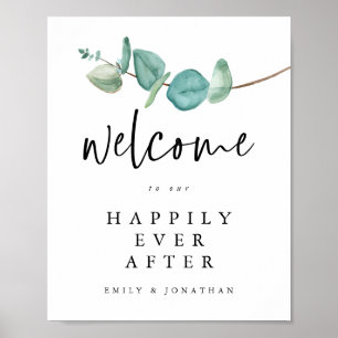 Poster Eucalipto Bem-vindo a Feliz Nunca Após Casamento
