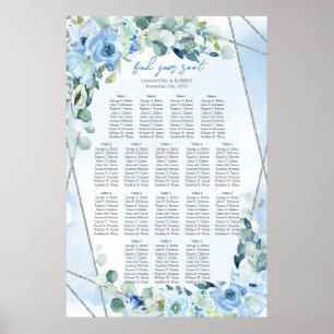Poster Eucalipto floral azul-boho e assento prateado