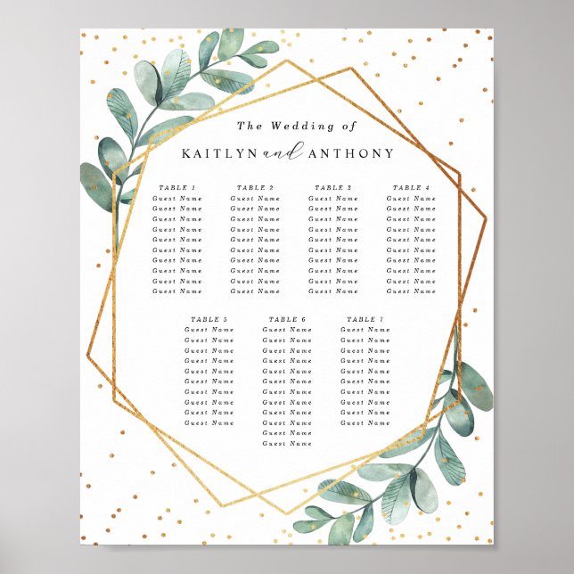 Poster Eucalipto Geométrico Assentos de Casamento com Fol (Frente)