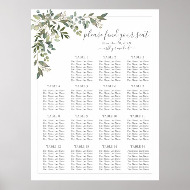 Poster Eucalyptus Botanical Sage Green Weding Seating (Frente)
