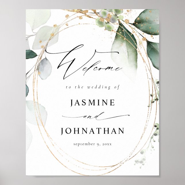 Poster Eucalyptus Brilhante Verde Dourado Sinal de Boas-v (Frente)