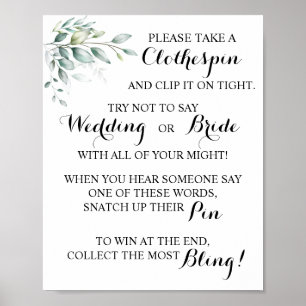 Poster Eucalyptus colocou um sinal de jogo BridalShower d