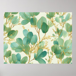 Poster Eucalyptus deixa Design verde e Dourado