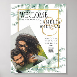 Poster Eucalyptus deixa o CÓDIGO QR verde DOURADO