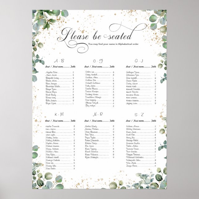 Poster Eucalyptus Dourado Glitter - Gráficos de Casamento (Frente)