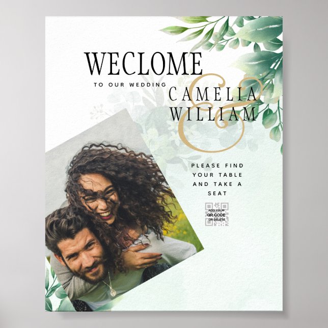 Poster Eucalyptus Dourado verde CÓDIGO QR Moderno (Frente)