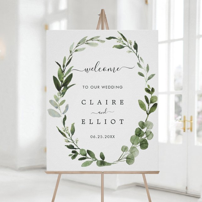 Poster Eucalyptus Green Foliage Wreath Wedding Welcome (Criador carregado)