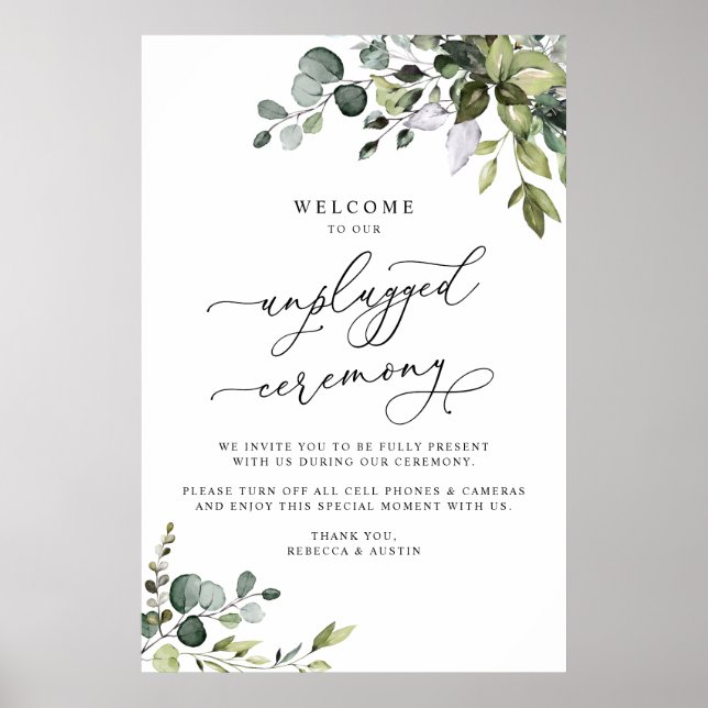 Poster Eucalyptus Greenery Cerimônia de Casamento Desplug (Frente)