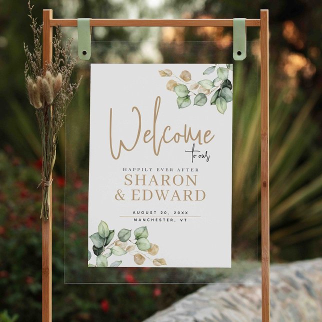 Poster Eucalyptus Greenery e Dourado Casamento Bem-Vindo (Criador carregado)
