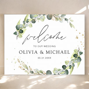 Poster Eucalyptus Greenery Wedding Bem-vindo Script Elega