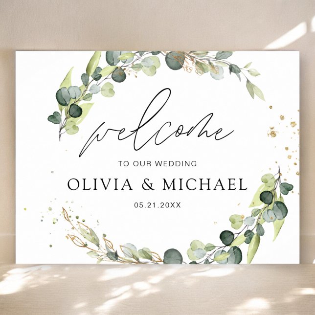 Poster Eucalyptus Greenery Wedding Bem-vindo Script Elega (Criador carregado)