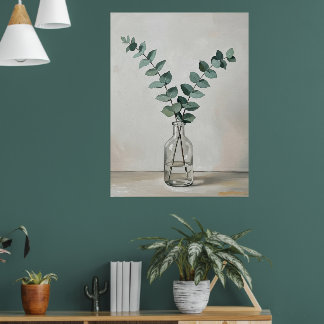 Poster Eucalyptus in Glass Vase a Minimal Botanical Wall