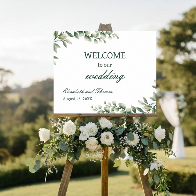 Poster Eucalyptus Leaves Elegant Wedding Welcome Sign (Criador carregado)