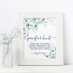 Poster Eucalyptus Leaves Greenery Pacifier Hunt Game Sign